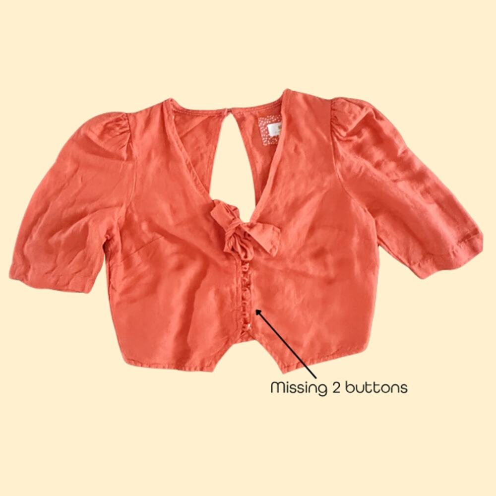 Maeve Anthropologie Coral Crop Top Womens 2 Puff Sleeve Button Front AS-IS